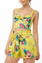 Forever21 Floral Print Pleated Paperbag Shorts