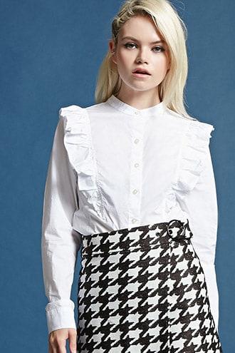 Forever21 Ruffle Banded Collar Shirt