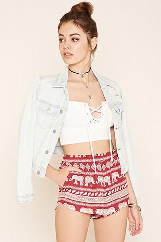 Forever21 Women's  Ornate Elephant Print Shorts