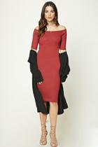 Forever21 Women's  Burgundy Off-the-shoulder Midi Dress