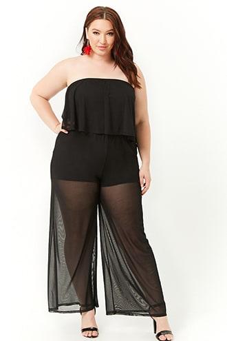 Forever21 Plus Size Sheer Mesh Flounce Tube Jumpsuit