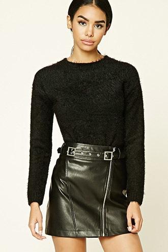 Forever21 Women's  Black Festive Shag Sweater
