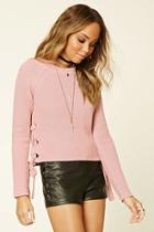 Forever21 Women's  Dusty Pink Lace-up Crew Sweater