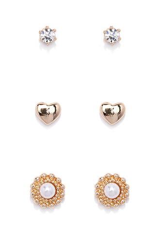 Forever21 Heart Stud Set (gold/cream)