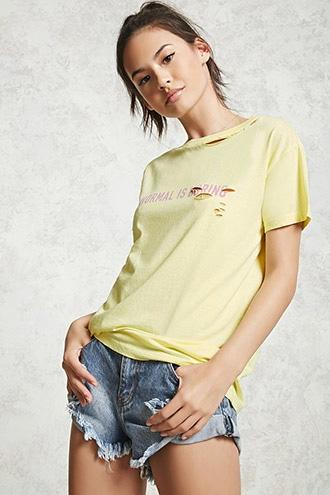 Forever21 Normal Is Boring Distressed Tee