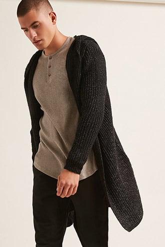 Forever21 Marled Knit Hooded Longline Cardigan
