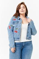 Forever21 Plus Size Embroidered Cherry Denim Jacket