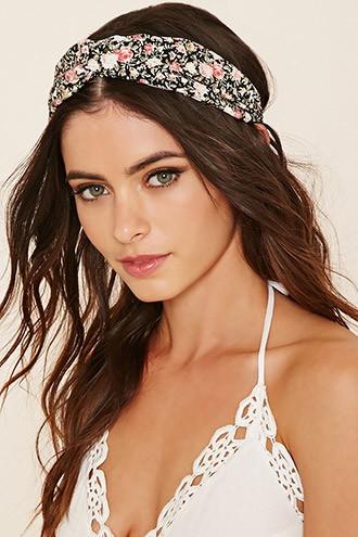 Forever21 Black Floral Twist-front Headwrap