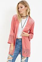 Forever21 Women's  Crochet-trimmed Crepe Cardigan (coral)
