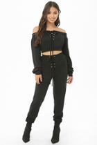 Forever21 Lace-up Crop Top & Joggers Set