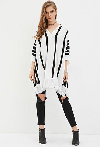 Forever21 Stripe Hooded Poncho