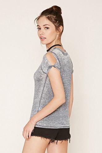 Forever21 Women's  Black Burnout Knit Tee