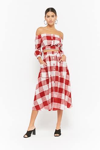 Forever21 Gingham Crop Top & Midi Skirt Set