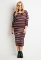 Forever21 Plus Women's  Ribbed Knit Stripe Dress (burgundy/cream)