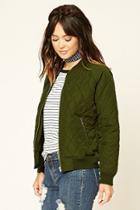 Love21 Women's  Olive Contemporary Quilted Bomber