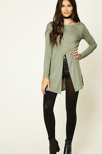 Love21 Women's  Olive Contemporary Front-slit Top
