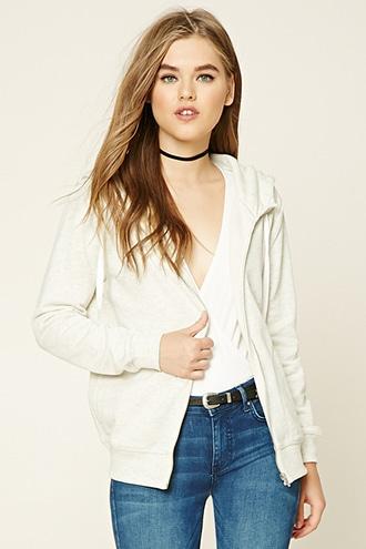 Forever21 Women's  Oatmeal Fleece Zip-up Hoodie