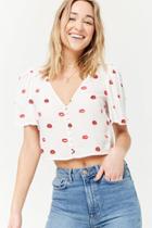Forever21 Lip Print Button-front Top
