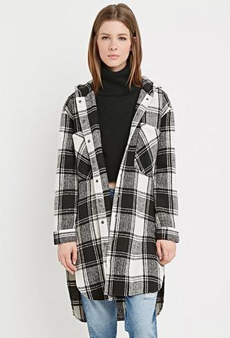 Forever21 Slouchy Plaid Hooded Coat