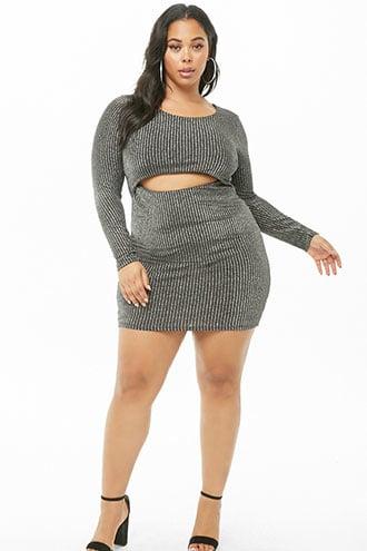 Forever21 Plus Size Striped Metallic Cutout Dress