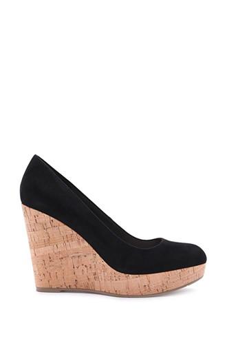 Forever21 Women's  Black Faux Suede Cork Wedges