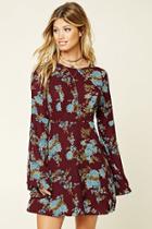 Love21 Women's  Burgundy & Green Contemporary Floral Dress