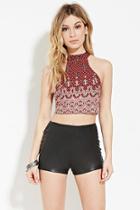 Forever21 Women's  Floral High-neck Crop Top