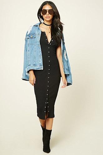 Forever21 Women's  Black Button-front Bodycon Dress