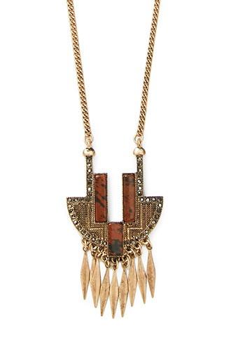 Forever21 Faux Stone Longline Necklace (antic.g/brick)