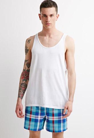 21 Men Men's  Plaid Swim Trunks