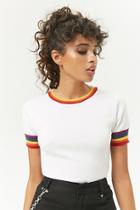 Forever21 Rainbow-striped Puff Sleeve Top