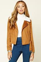 Forever21 Women's  Brown Faux Suede Moto Jacket