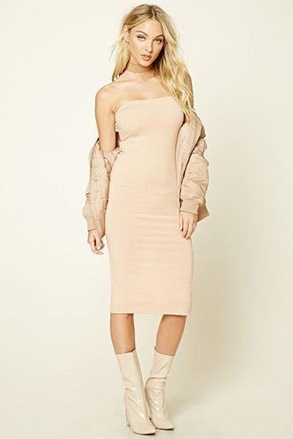 Forever21 Women's  Apricot Strapless Midi Dress