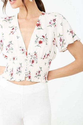 Forever21 Floral Print Smocked Top