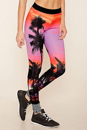 Forever21 Women's  Active Sunset Print Leggings