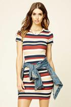 Love21 Women's  Navy & Rust Contemporary Striped Dress