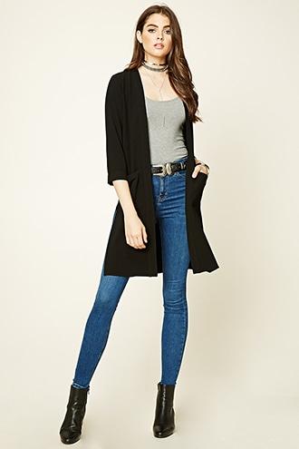 Forever21 Women's  Textured Open-front Duster Coat
