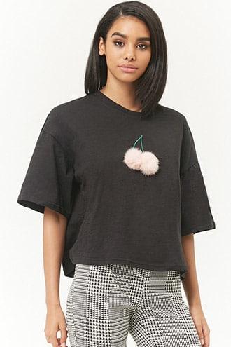Forever21 Pom Pom Cherry Tee