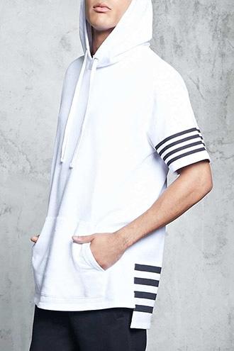 Forever21 Striped Trim High-low Hoodie