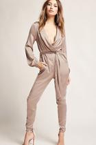 Forever21 Belted Surplice Satin Jumpsuit