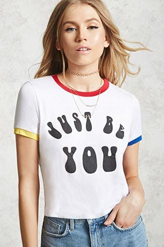 Forever21 Just Be You Graphic Ringer Tee