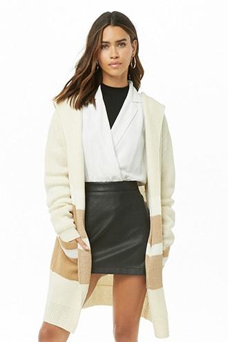 Forever21 Hooded Colorblock Open-front Cardigan