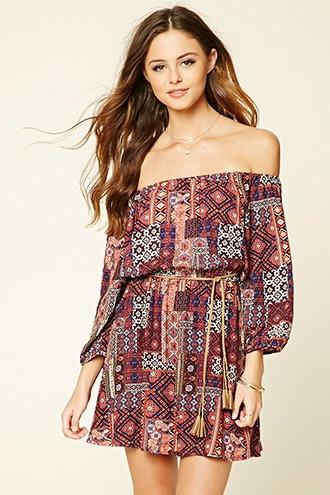 Forever21 Women's  Abstract Floral Belted Dress