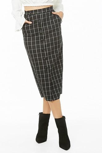 Forever21 Button-down Grid Print Skirt