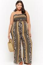 Forever21 Plus Size Floral Ornate Smocked Tube Palazzo Jumpsuit
