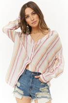 Forever21 Faded Multicolor Striped Open-shoulder Top