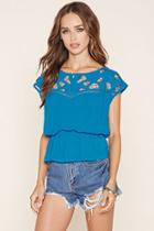 Forever21 Contemporary Floral-embroidered Peplum Blouse