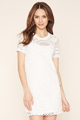 Love21 Women's  White Contemporary Crochet Dress