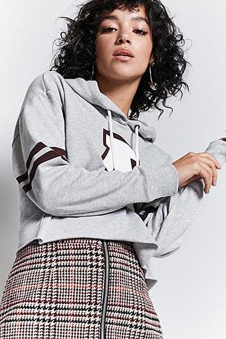 Forever21 Graphic Raw-cut Hoodie
