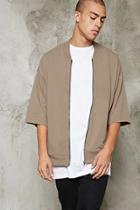 21 Men Men's  Taupe Raw-cut Boxy Zip-up Sweatshirt